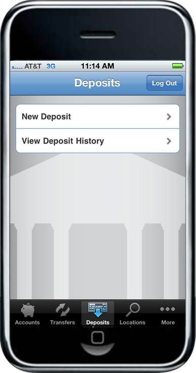 screenshot of deposits screen