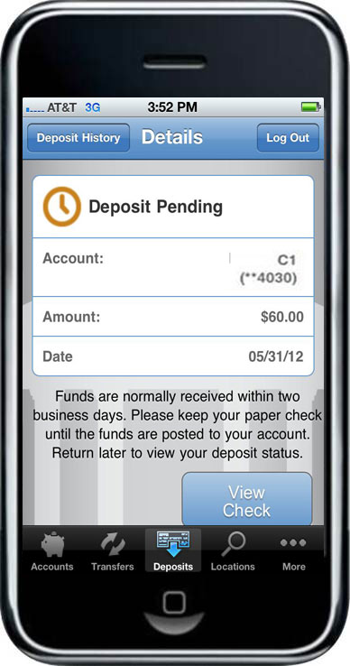 screenshot of pending deposit